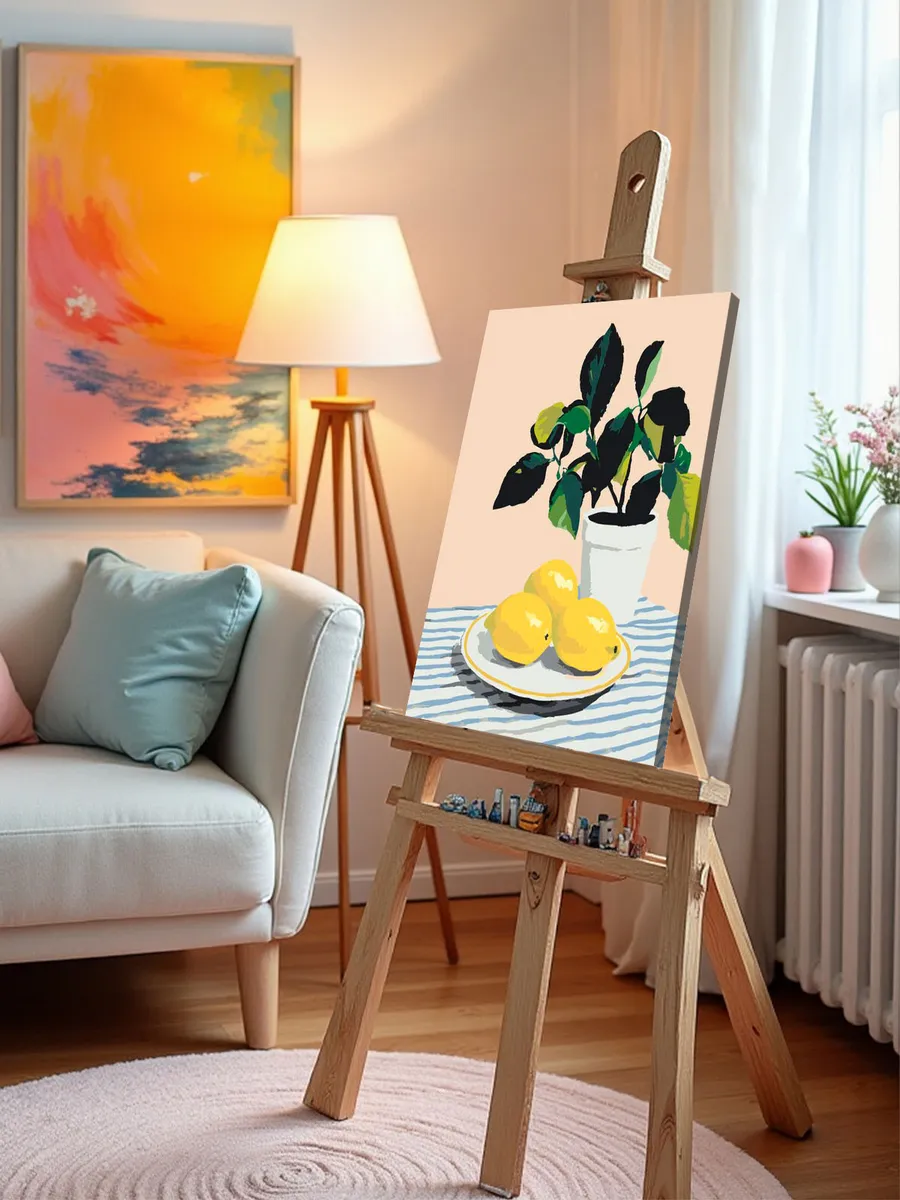 Картина по номерам «Тарелка с лимонами на столе арт 40x50» — картинка 10