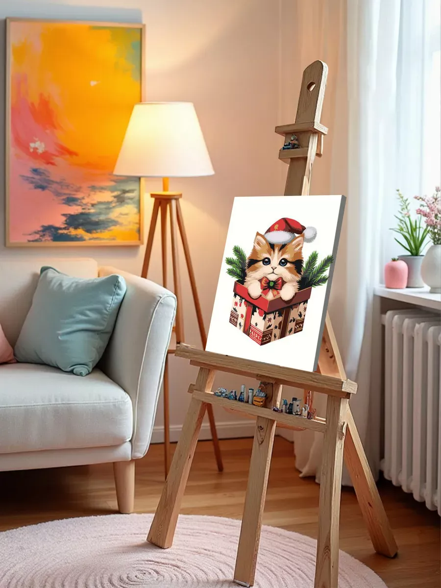 Картина по номерам «Детская, для детей: новогодний котенок» — картинка 9