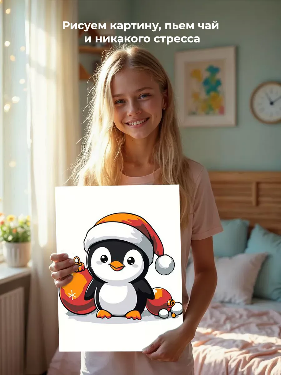 Картина по номерам «Детская, для детей: новогодний пингвин» — картинка 7