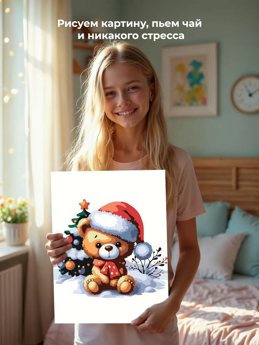 Картина по номерам «Детская, для детей: медвежонок, Новый год» — картинка 7