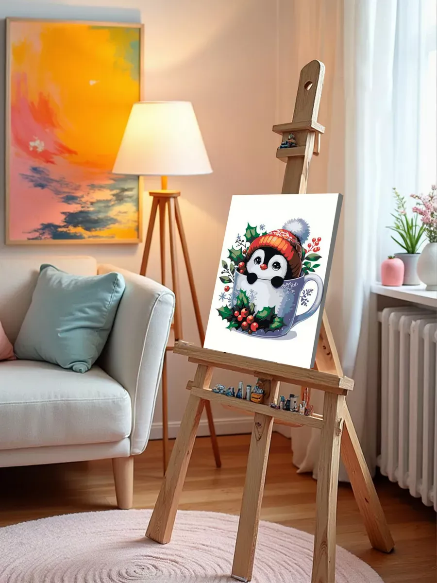 Картина по номерам «Детская, для детей: пингвин, Новый год» — картинка 9