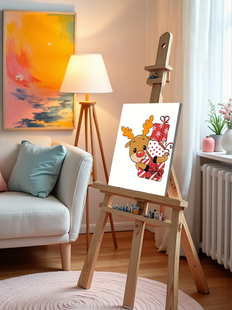 Картина по номерам «Детская, для детей: олень с подарками» — картинка 10