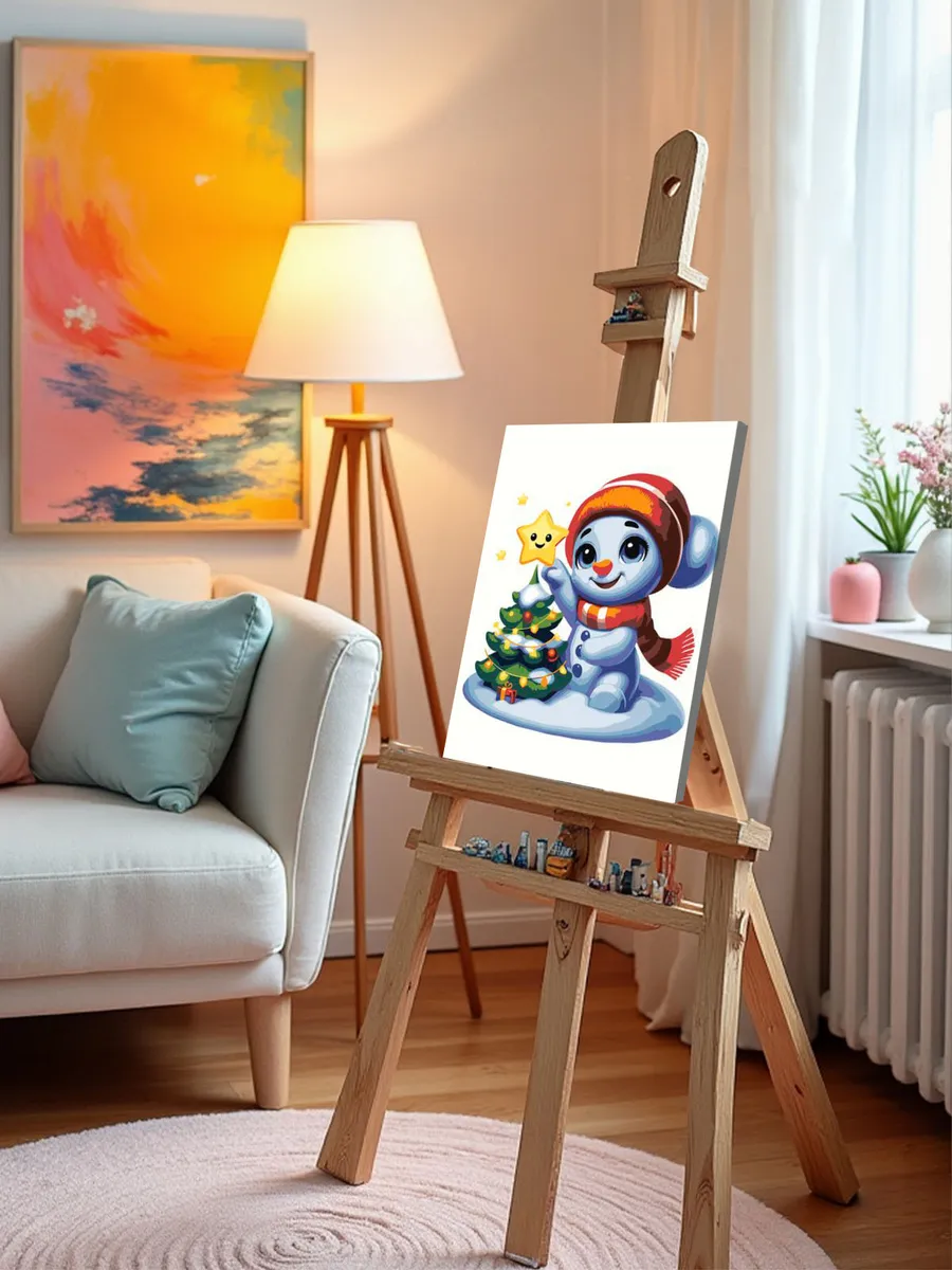 Картина по номерам «Детская, для детей: снеговик и ёлка» — картинка 10