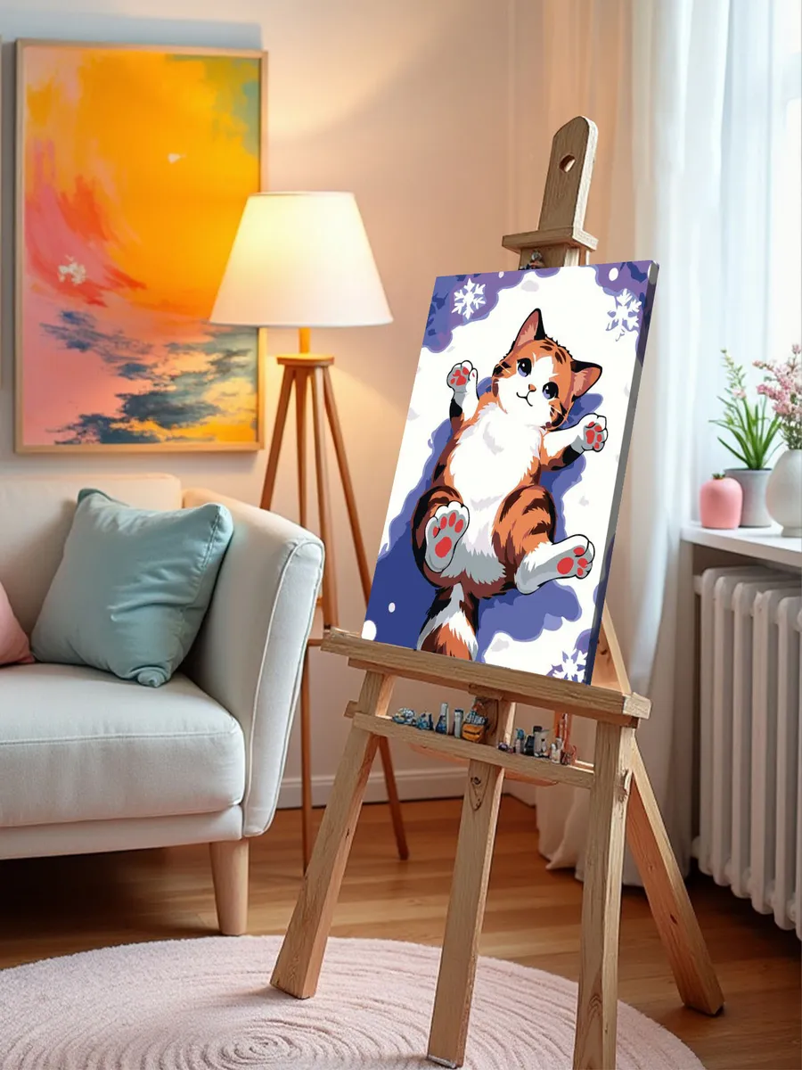 Картина по номерам «Зима: котик на снегу, в стиле аниме» — картинка 9