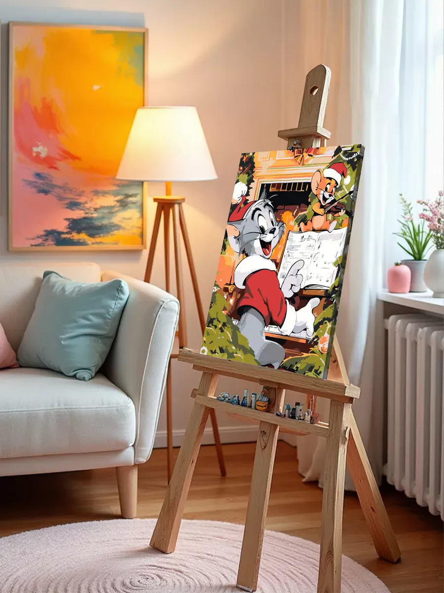 Картина по номерам «Новый год: Том и Джерри под ёлкой 40x50» — картинка 9