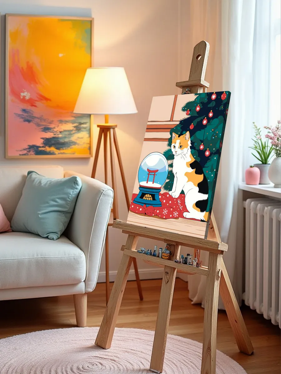 Картина по номерам «Новый год: Кот под ёлкой, Япония арт» — картинка 10