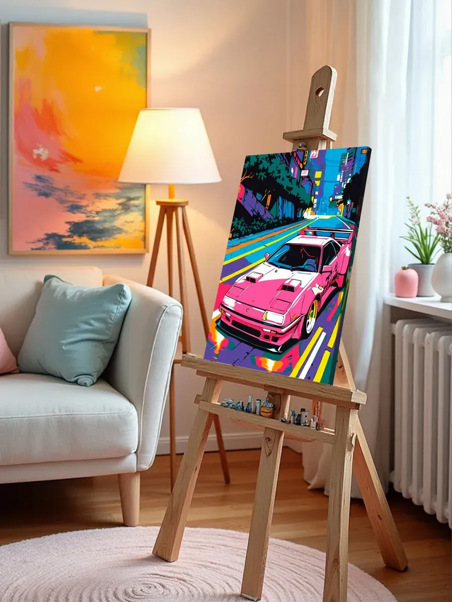 Картина по номерам «Розовая машина в ночном городе, неон» — картинка 10