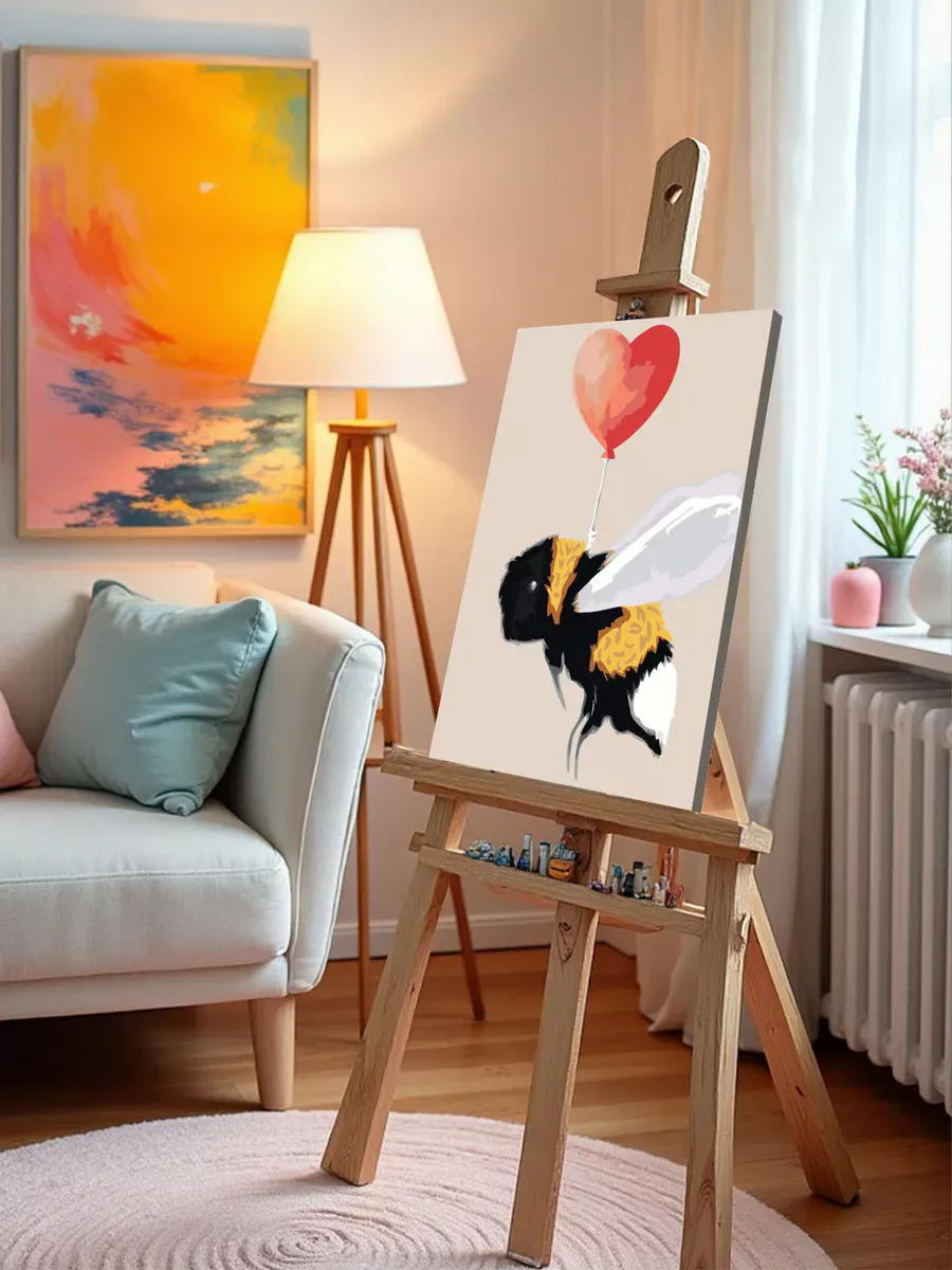 Картина по номерам «Шмель летит на шарике в виде сердца» — картинка 10