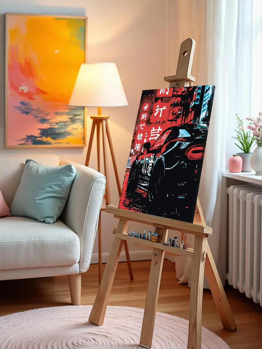 Картина по номерам «Машина Мазда на ночной улице, Япония» — картинка 9