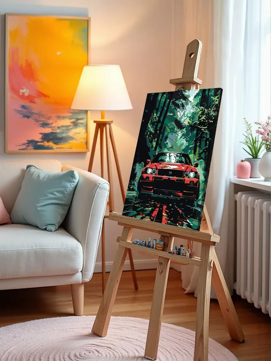 Картина по номерам «Красная гоночная машина в лесу, ралли» — картинка 10