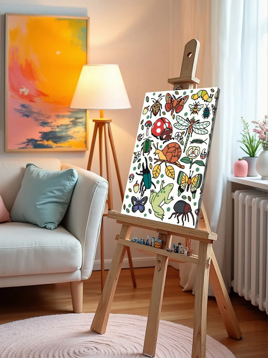 Картина по номерам «Жаба, улитка, шмель, бабочки, грибы» — картинка 10