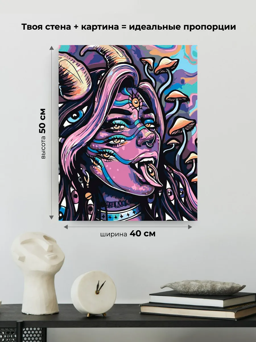 Картина по номерам «Психоделика: девушка с грибами арт» — картинка 3