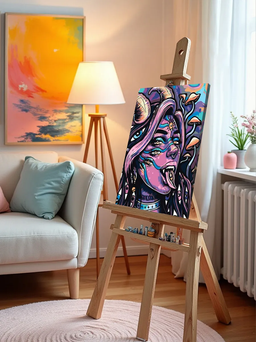 Картина по номерам «Психоделика: девушка с грибами арт» — картинка 10