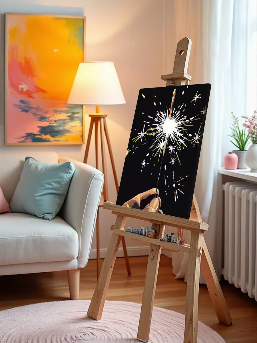 Картина по номерам «Бенгальский огонь в руке, Новый год» — картинка 10
