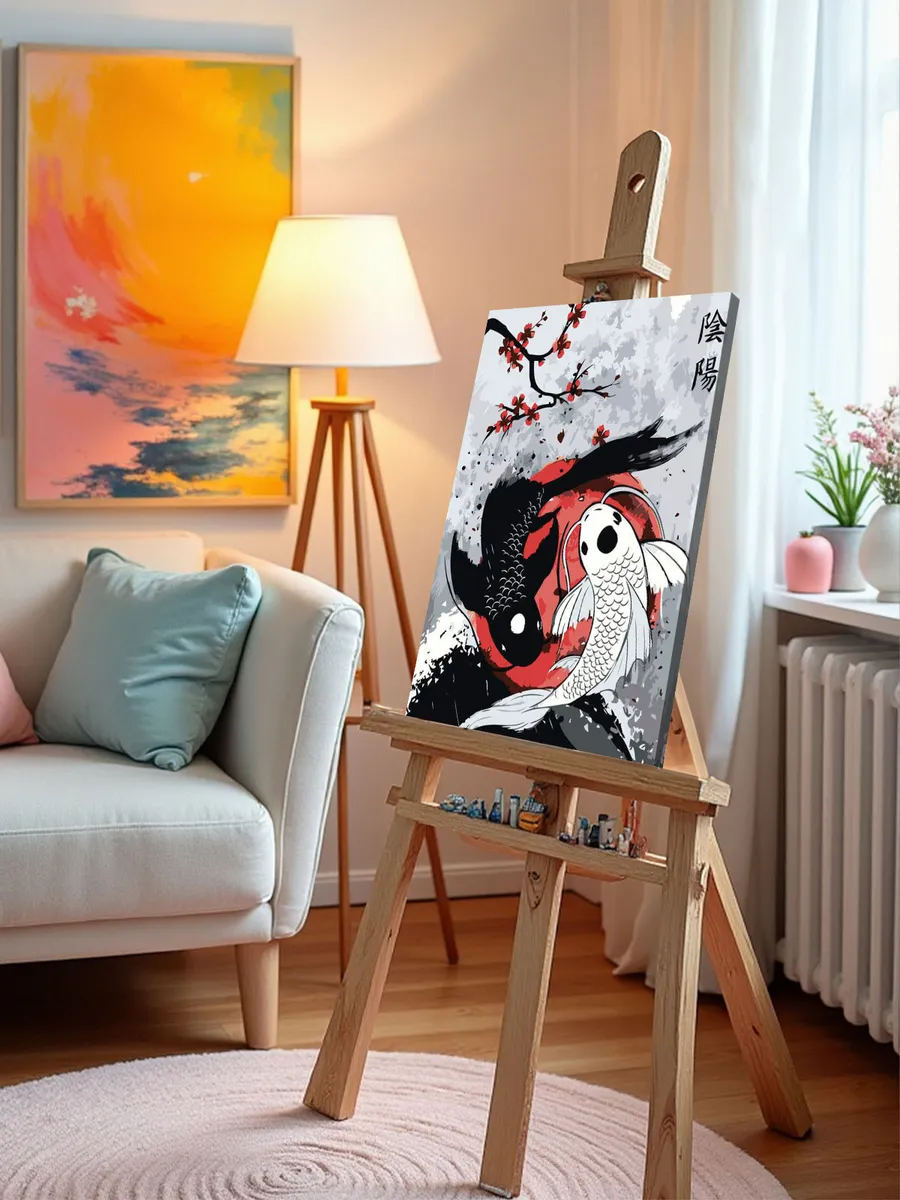 Картина по номерам «Инь Янь: карпы кои и сакура, Япония» — картинка 10