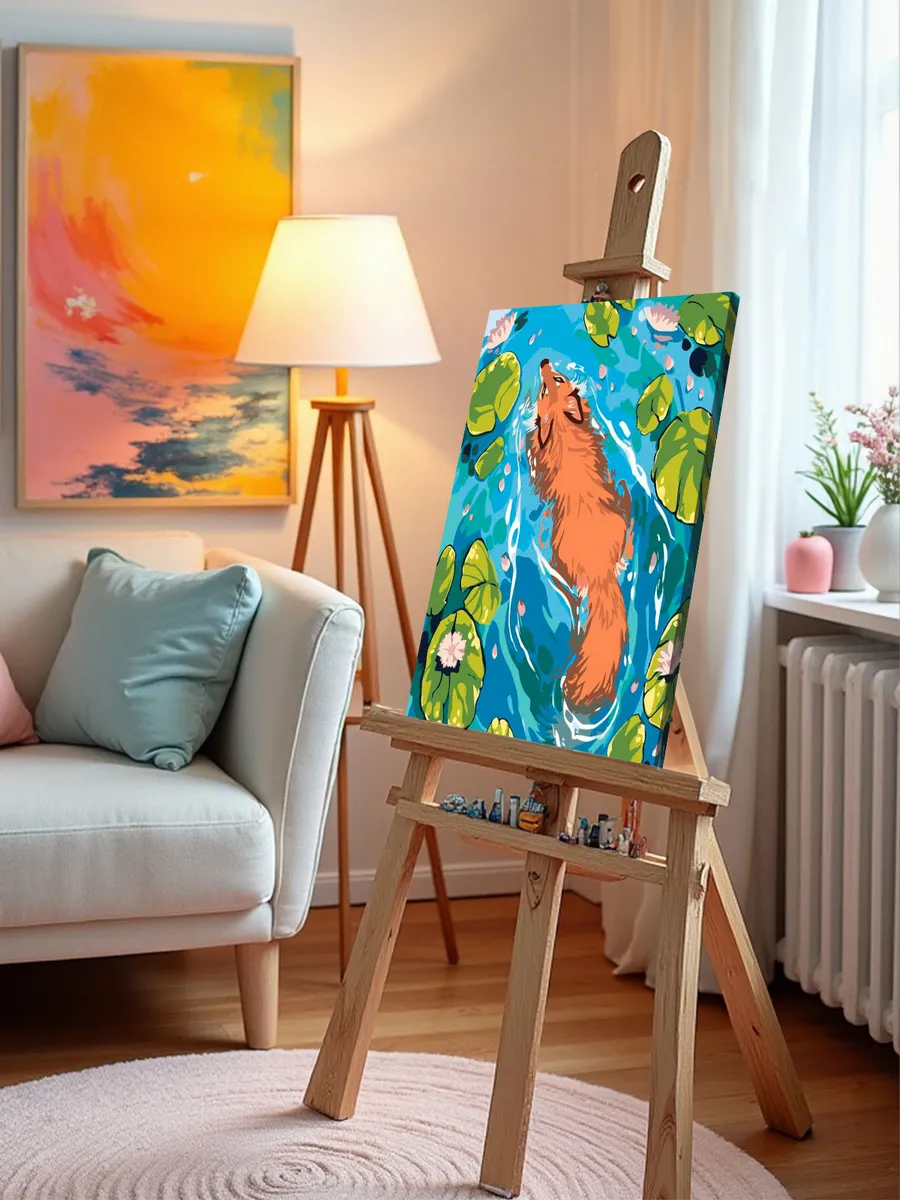 Картина по номерам «Рыжая лиса Алиса в пруду, лилии» — картинка 10