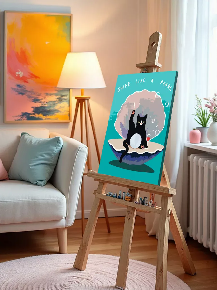 Картина по номерам «Коты и кошки: черный кот с вином, мем» — картинка 10