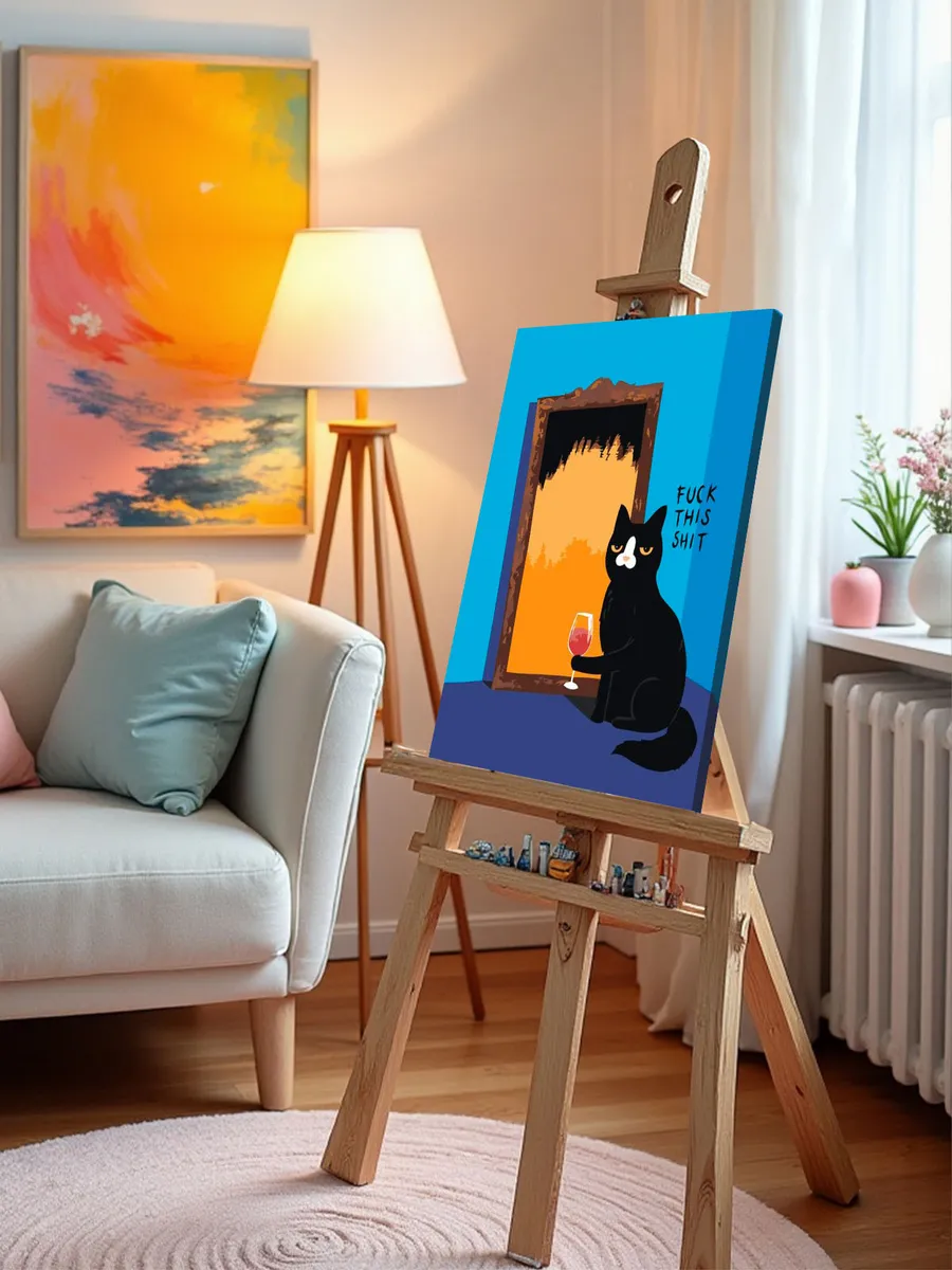 Картина по номерам «Коты и кошки: черный кот с вином, мем» — картинка 9