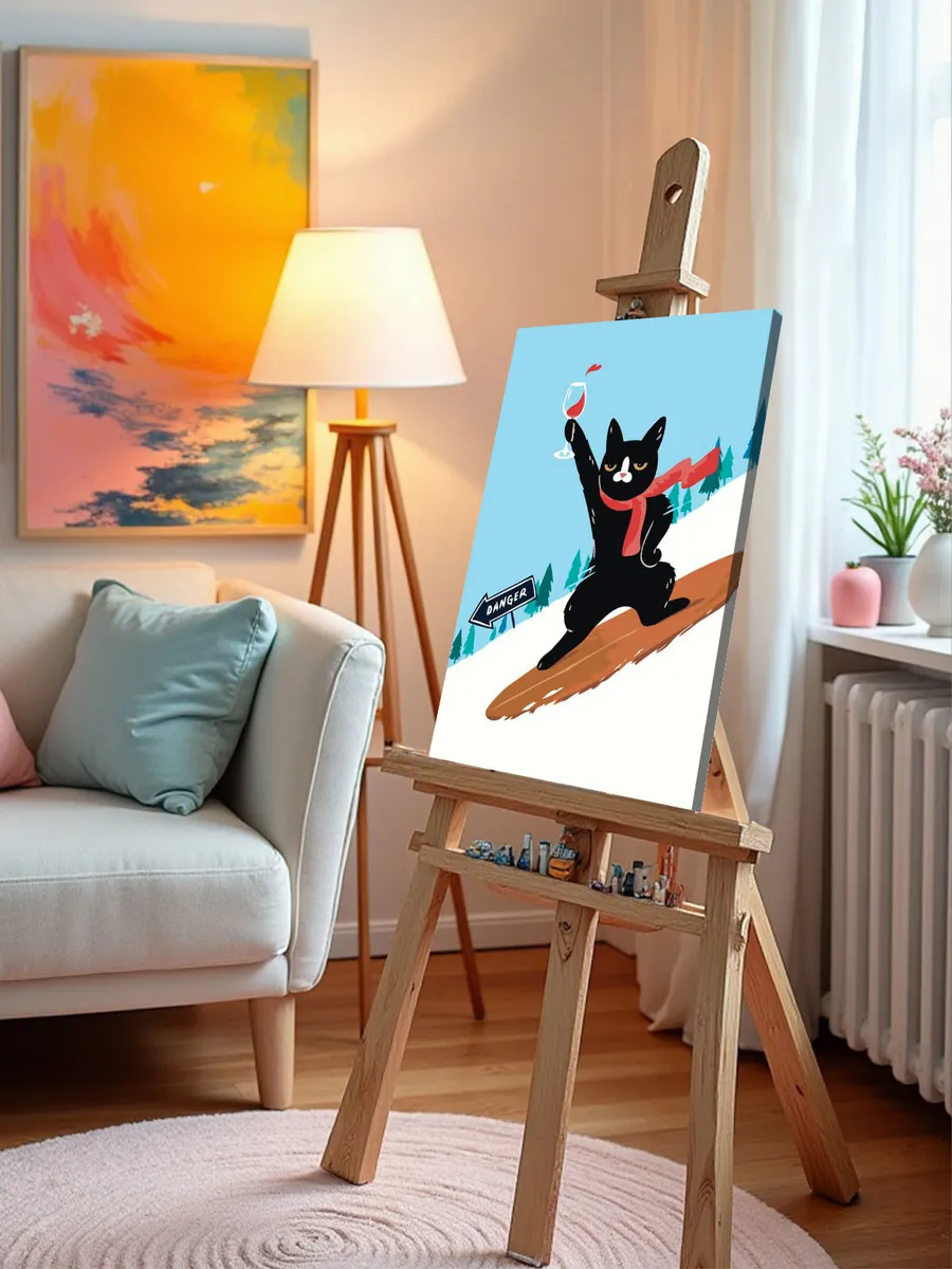 Картина по номерам «Коты и кошки: черный кот с вином, мем» — картинка 10