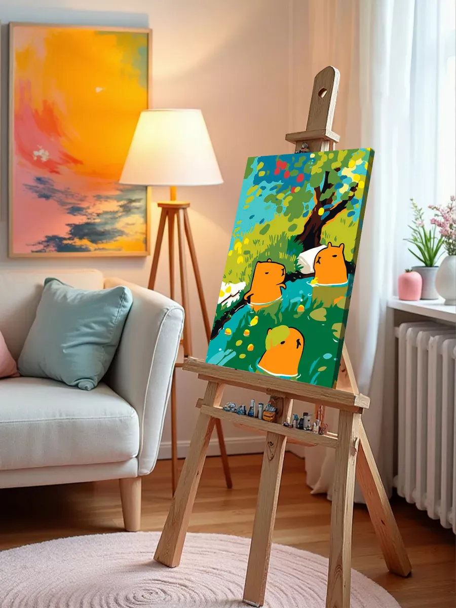 Картина по номерам «Животные: милые капибары в пруду, аниме» — картинка 10