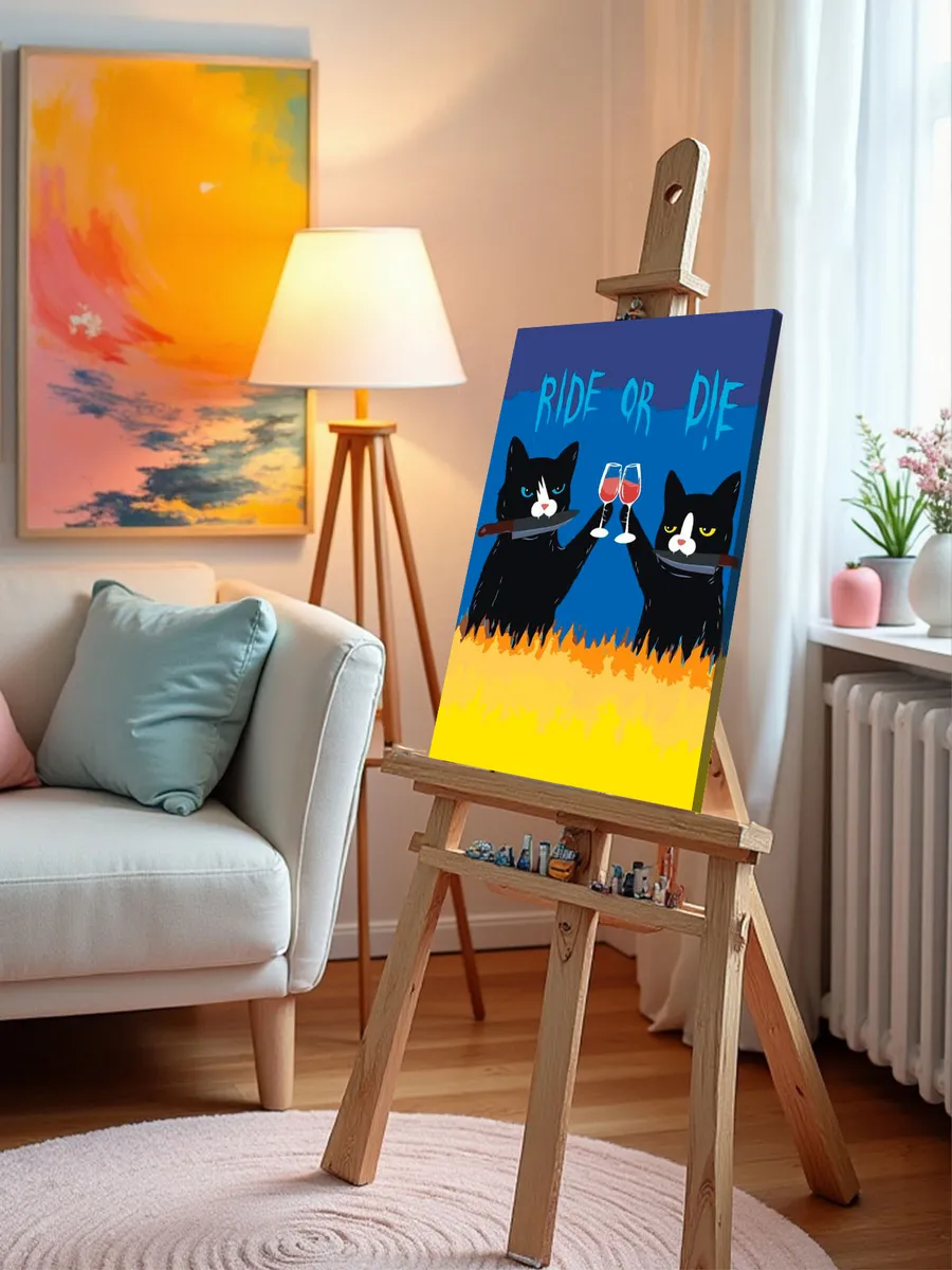Картина по номерам «Коты и кошки: черные коты с вином, мем» — картинка 10