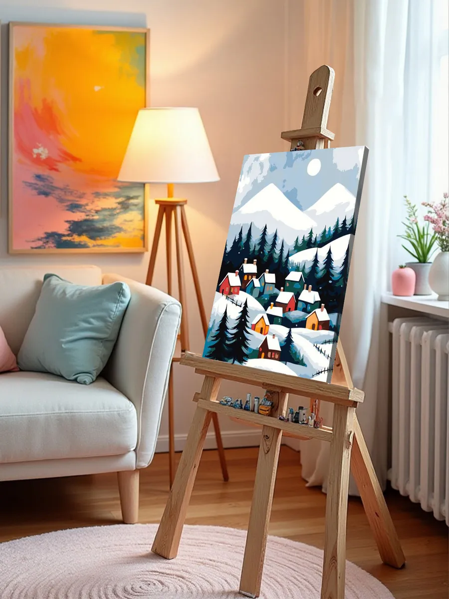 Картина по номерам «Зима: уютные домики в горах, ночь» — картинка 9