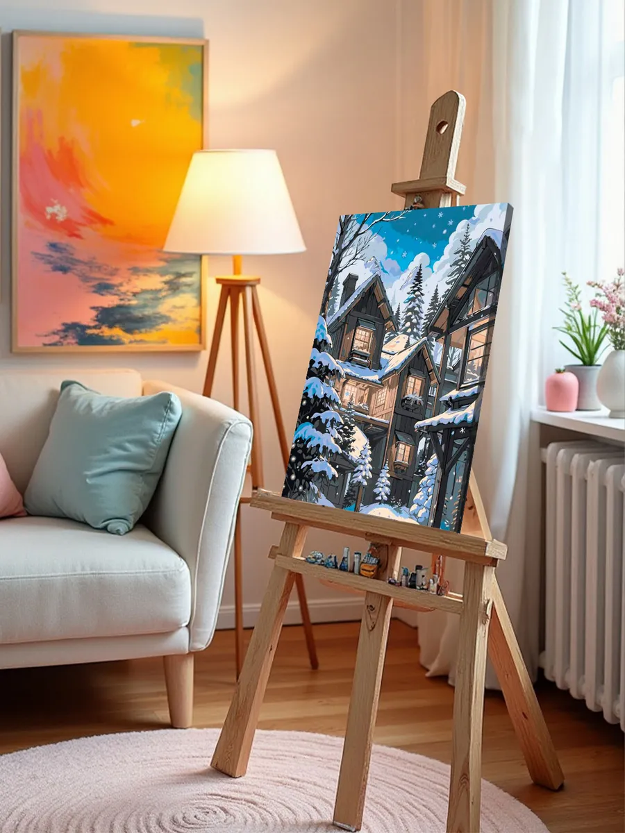 Картина по номерам «Зима: домики в горах, в стиле аниме» — картинка 10