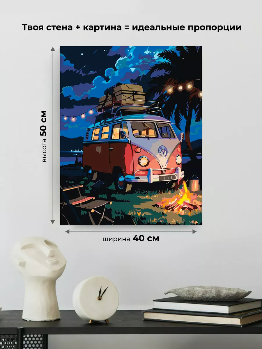 Картина по номерам «Машина и костер на берегу моря, ночь» — картинка 3