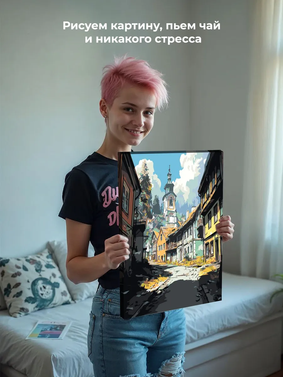 Картина по номерам «Старая церковь в горной деревне, пейзаж» — картинка 6