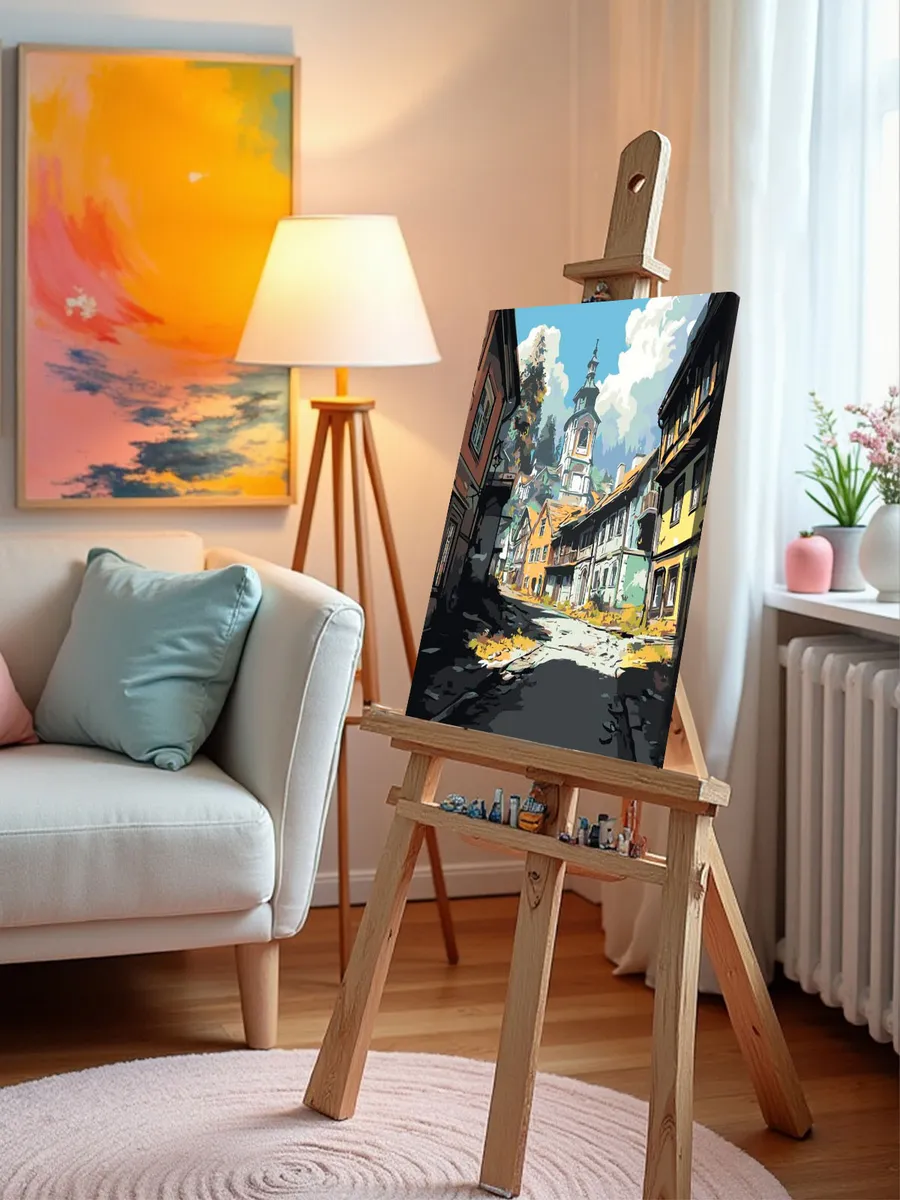 Картина по номерам «Старая церковь в горной деревне, пейзаж» — картинка 9