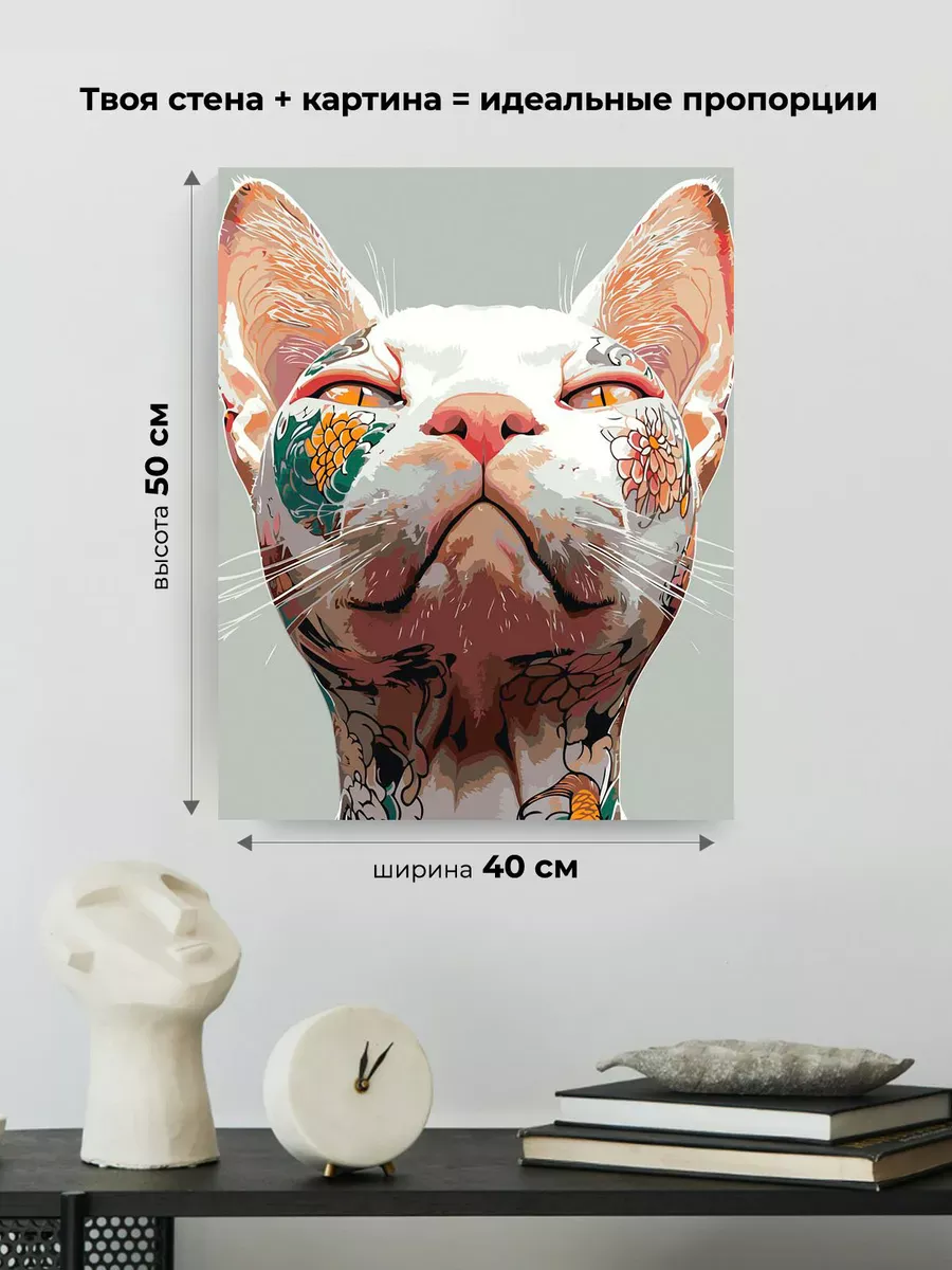 Картина по номерам «Коты и кошки: котик сфинкс с тату, Азия» — картинка 3