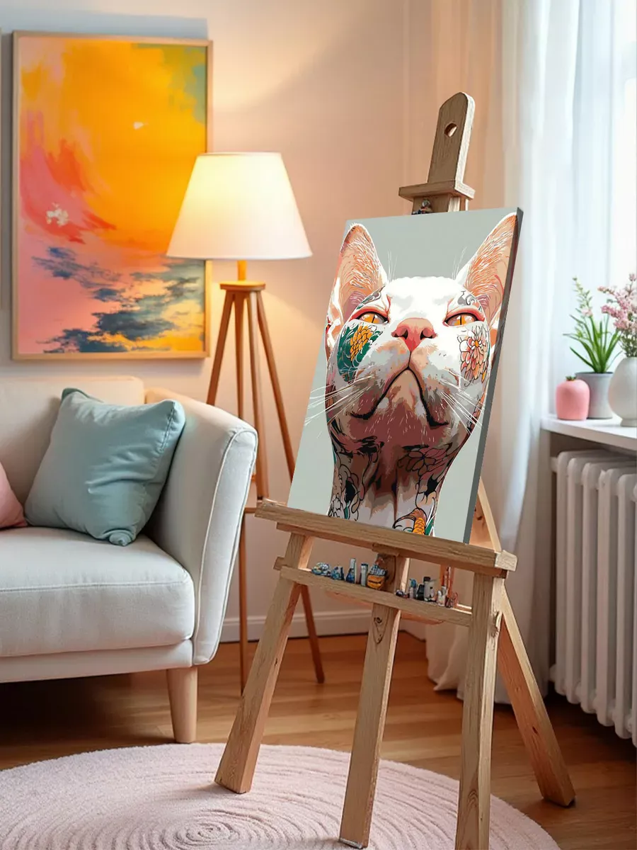 Картина по номерам «Коты и кошки: котик сфинкс с тату, Азия» — картинка 9