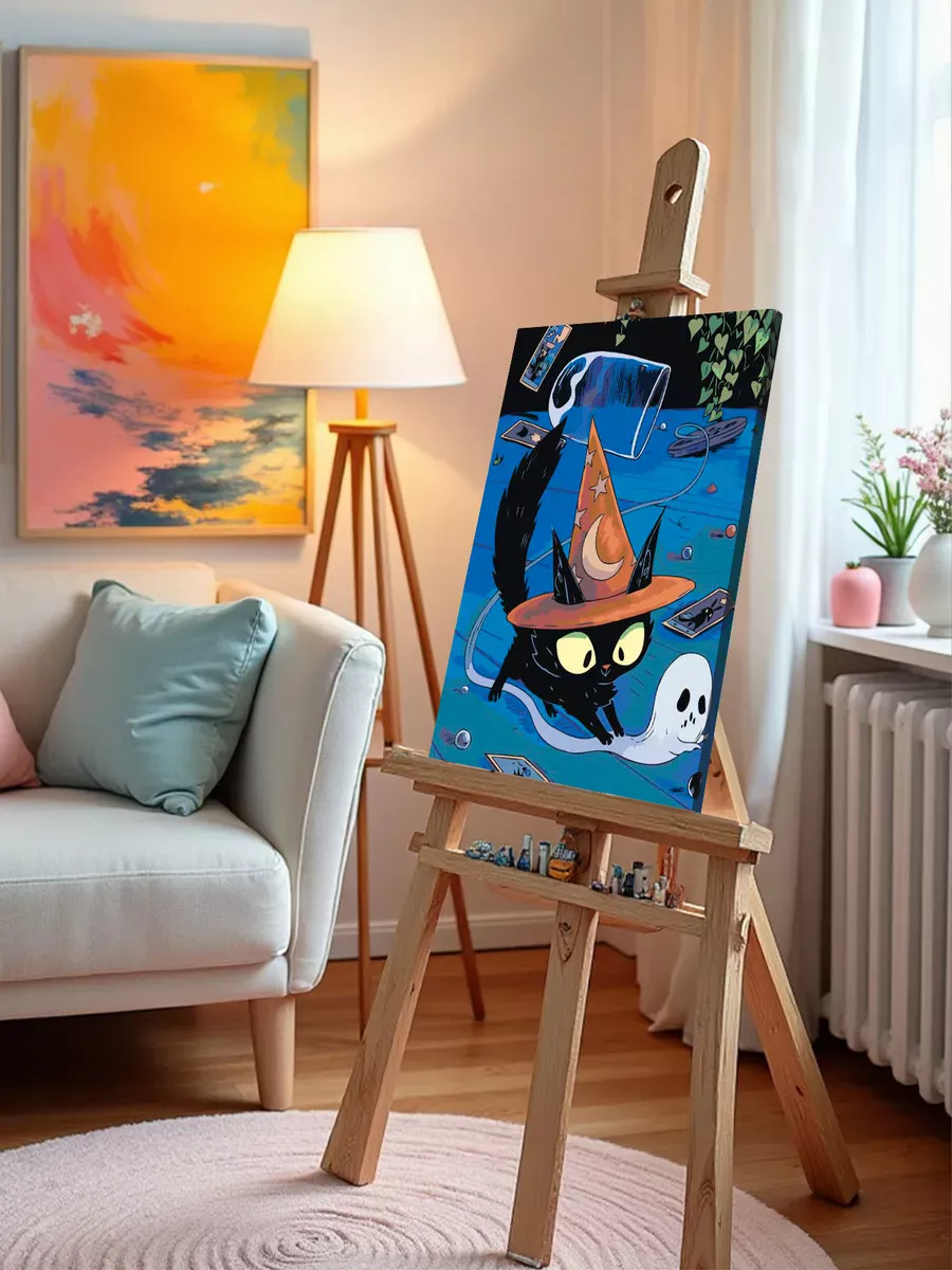 Картина по номерам «Черный кот и карты таро, мистика арт» — картинка 9