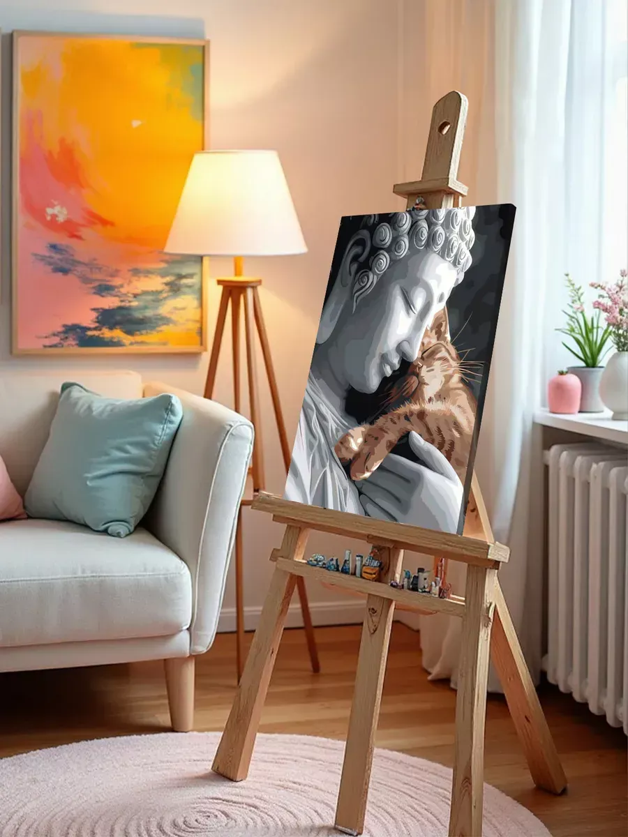 Картина по номерам «Религия буддизм: Будда и рыжий кот» — картинка 10