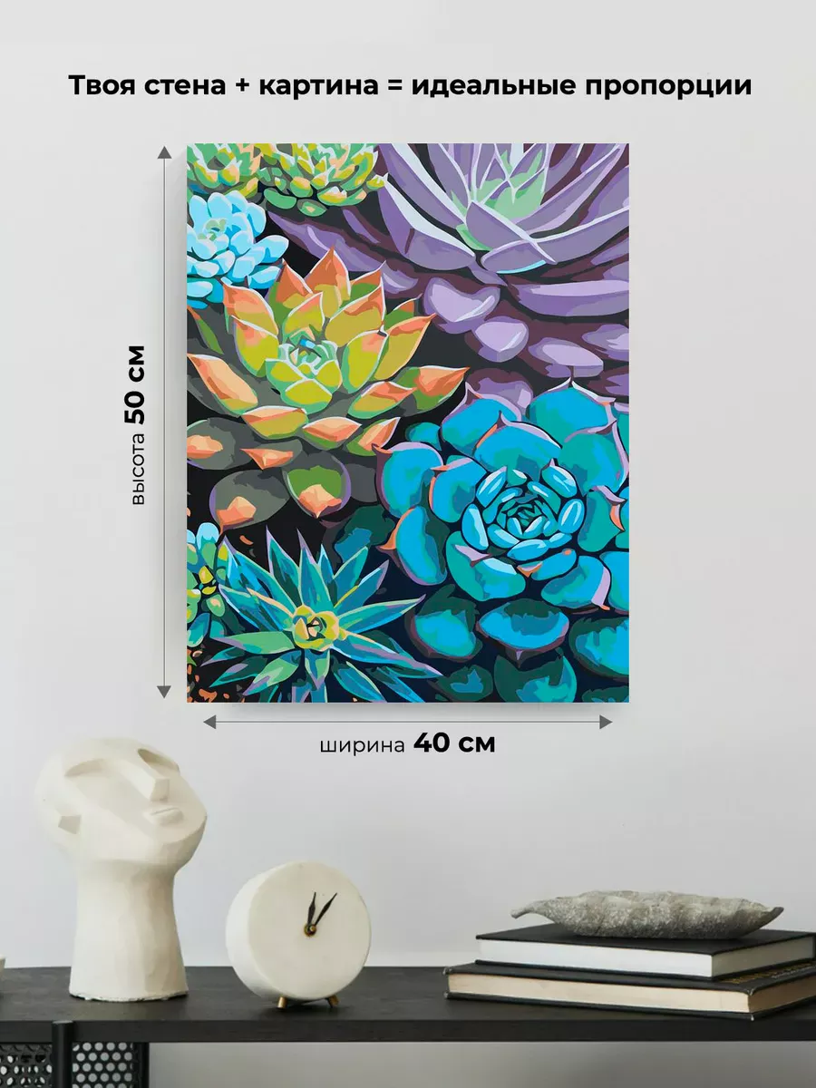 Картина по номерам «Цветы и растения: разноцветные суккуленты» — картинка 3