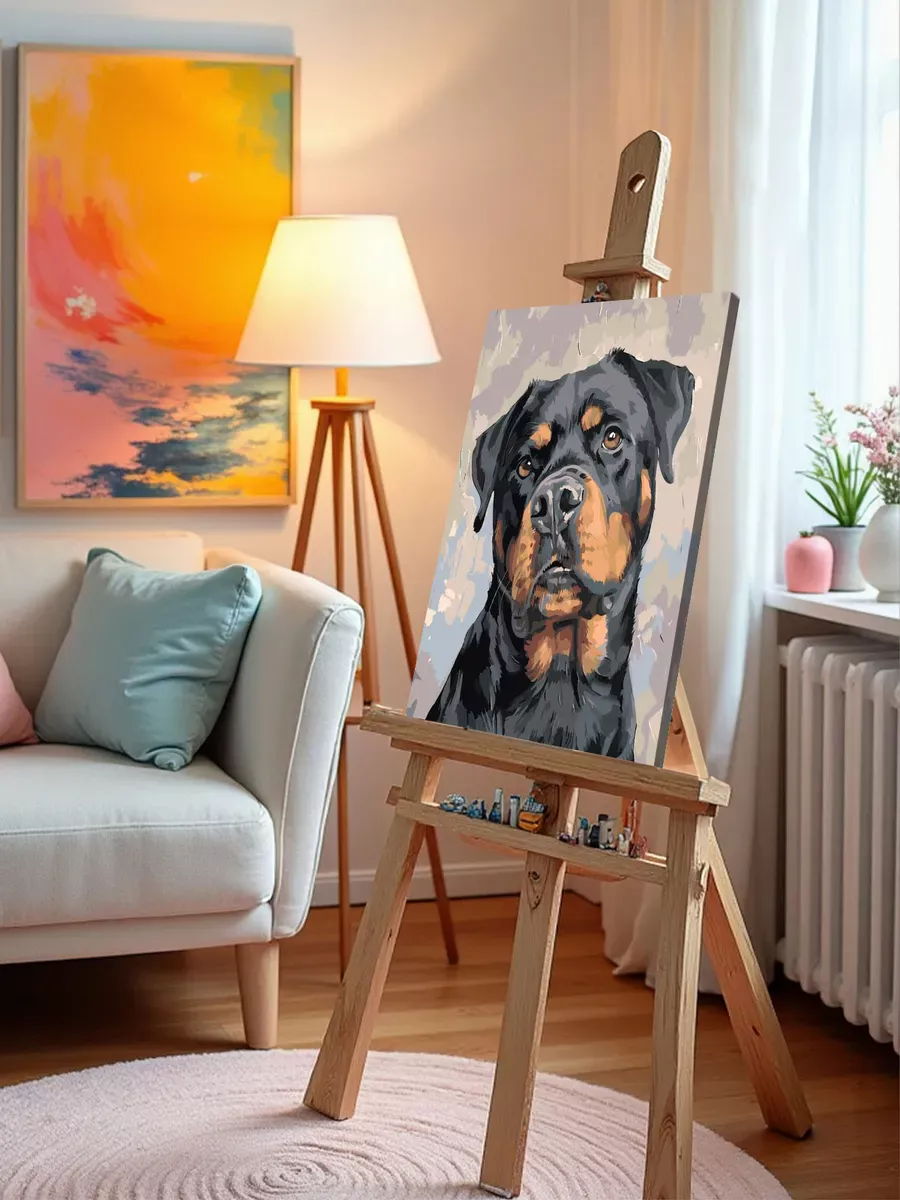 Картина по номерам «Собаки: ротвейлер арт, домашние животные» — картинка 9