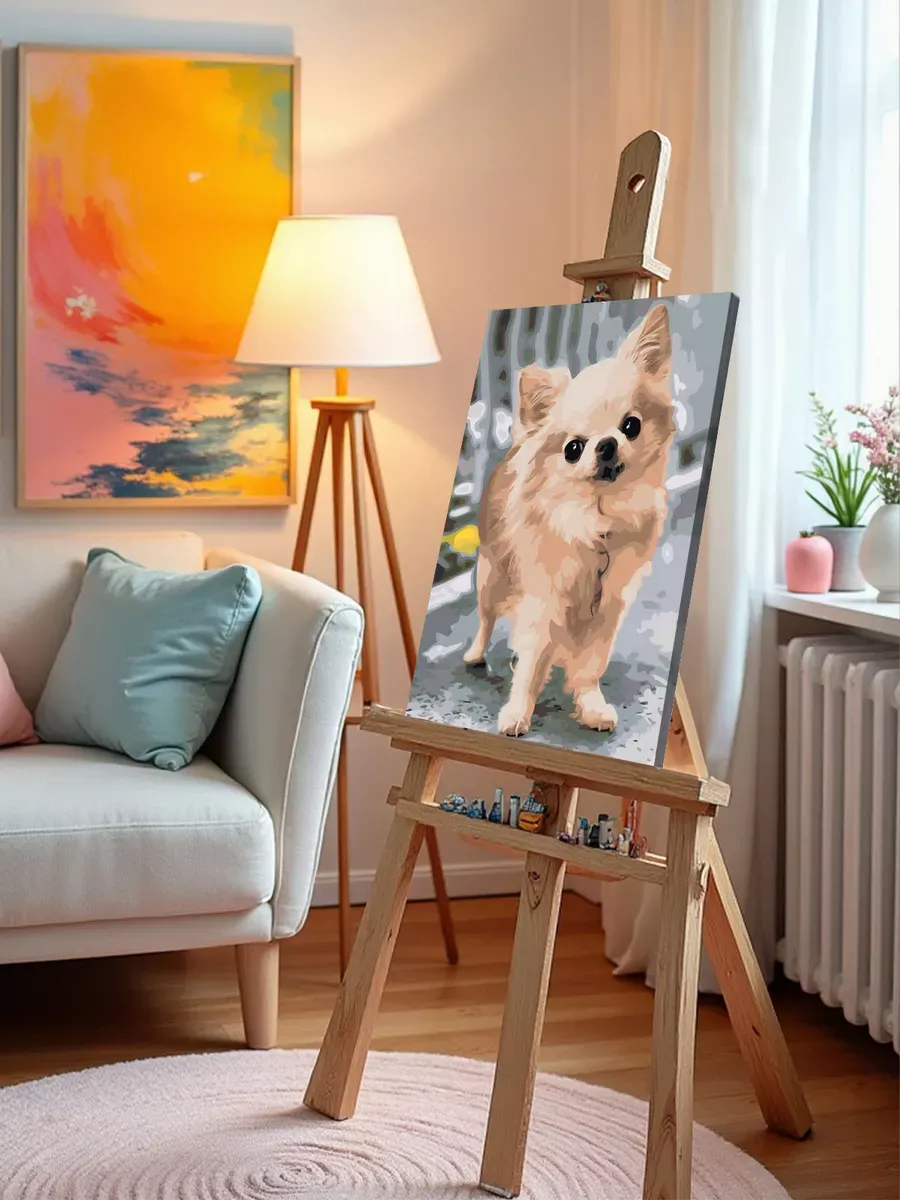 Картина по номерам «Собаки: пушистая чихуахуа на улице» — картинка 9