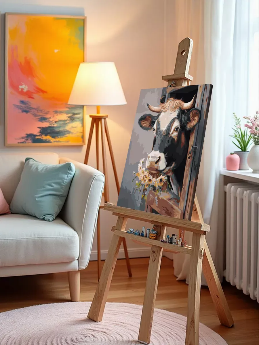 Картина по номерам «Животные: корова с букетом цветов» — картинка 10