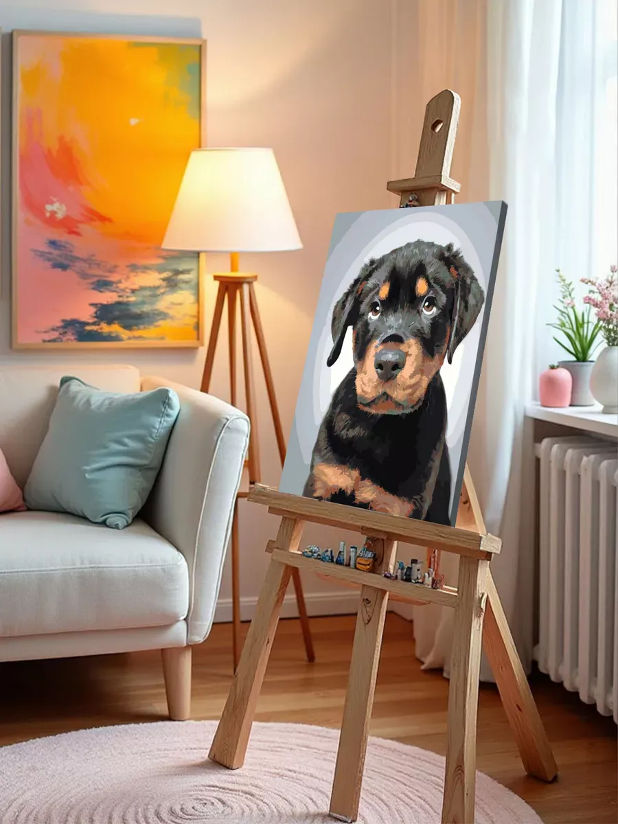 Картина по номерам «Собаки: милый щенок ротвейлер» — картинка 9