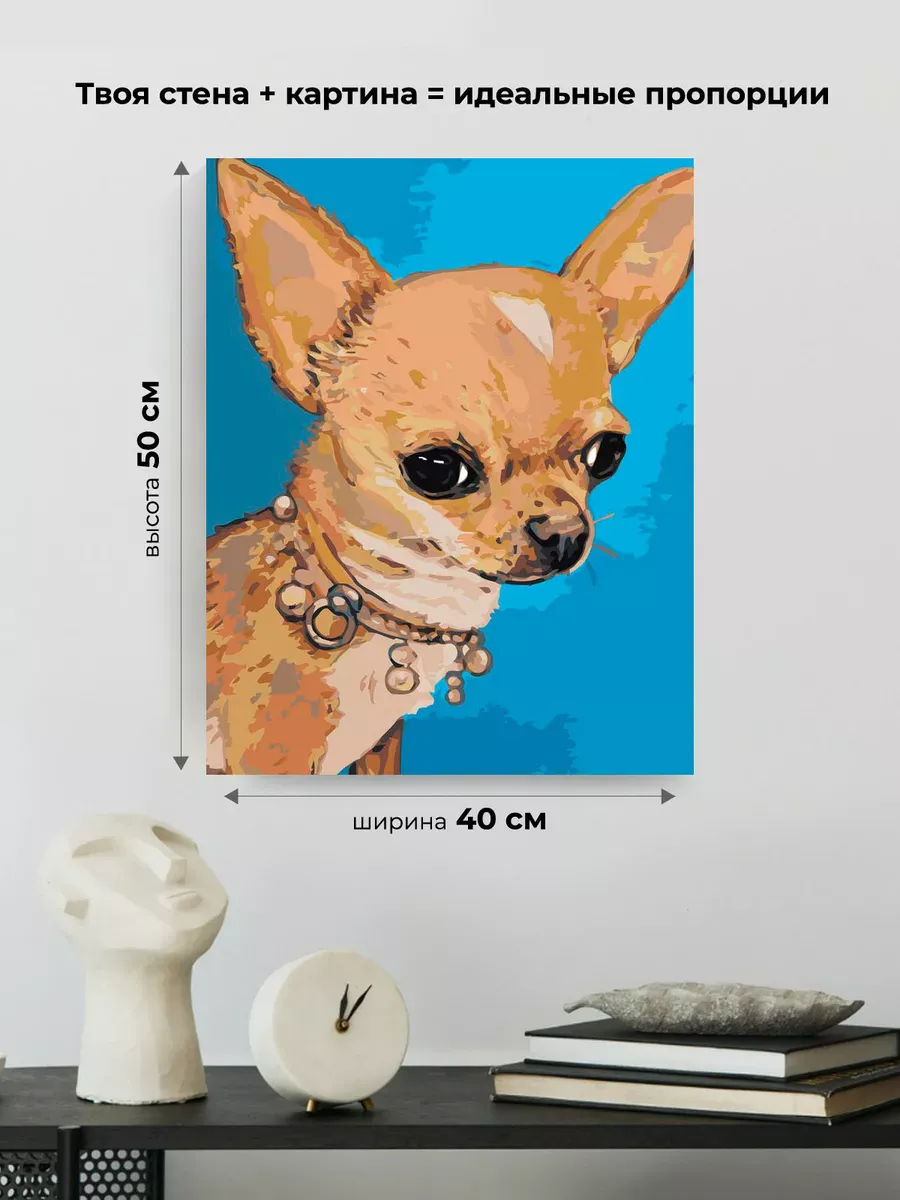 Картина по номерам «Собаки: маленькая чихуахуа с ожерельем» — картинка 3