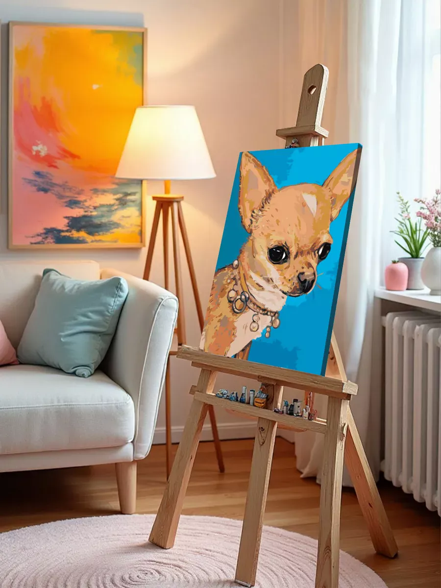 Картина по номерам «Собаки: маленькая чихуахуа с ожерельем» — картинка 9