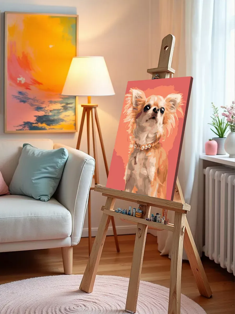 Картина по номерам «Собаки: чихуахуа с пушистыми ушами» — картинка 10