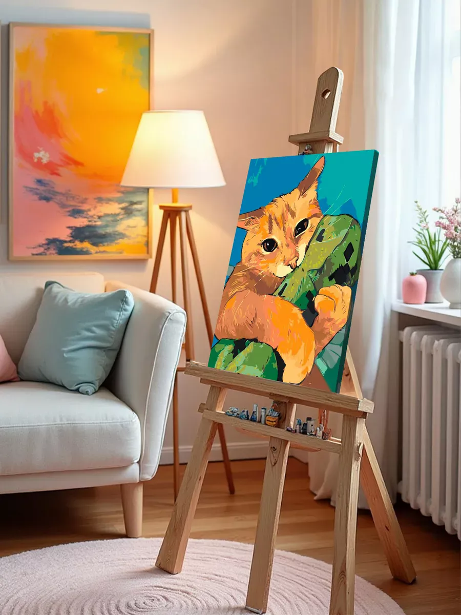 Картина по номерам «Коты и кошки: рыжий котик, майнкрафт» — картинка 9