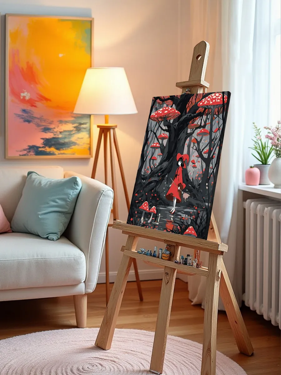 Картина по номерам «Маленькая ведьма и грибы в стиле аниме» — картинка 10