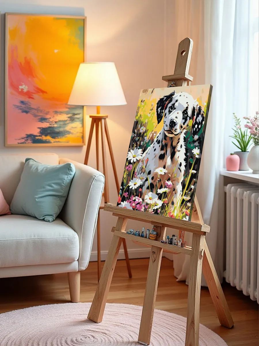 Картина по номерам «Собаки: щенок далматин в ромашках, цветы» — картинка 10