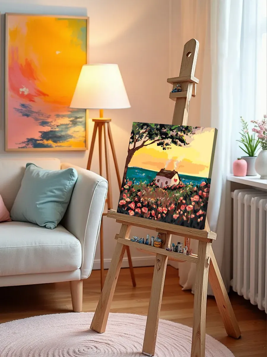 Картина по номерам «Пейзаж: домик у моря и цветы, романтика» — картинка 9