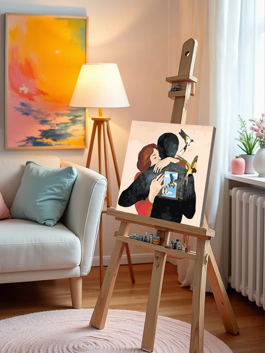 Картина по номерам «Любовь: влюбленная пара, романтика, птицы» — картинка 10