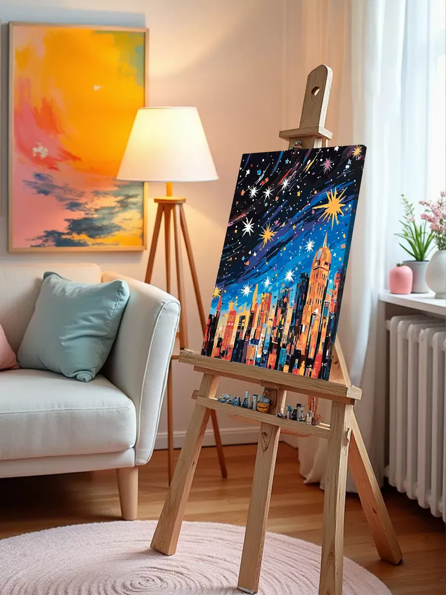 Картина по номерам «Пейзаж: звездная ночь в Нью-Йорке арт» — картинка 10