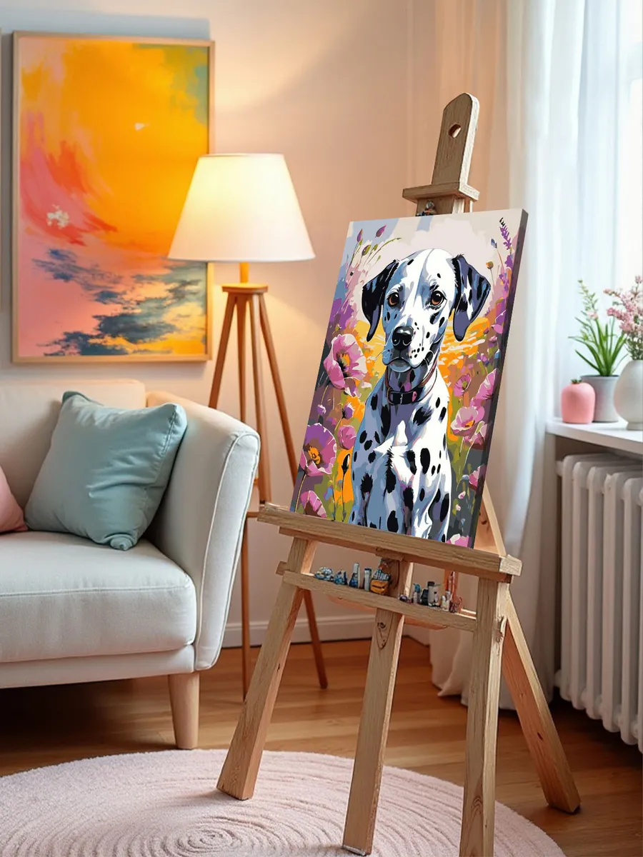 Картина по номерам «Собаки: щенок далматин в цветах, маки» — картинка 10