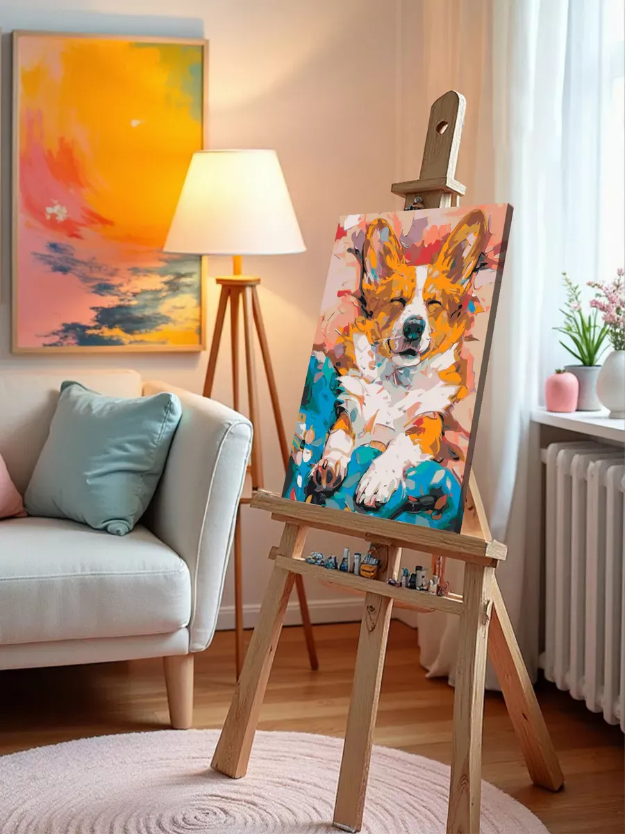 Картина по номерам «Собаки: разноцветный щенок корги арт» — картинка 10